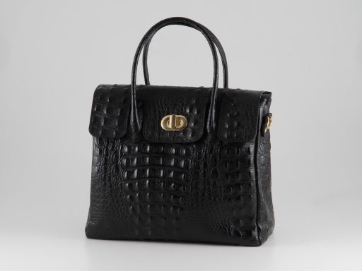 Erika Lady bag in Croco Look Leather - Small Size Black TL140846