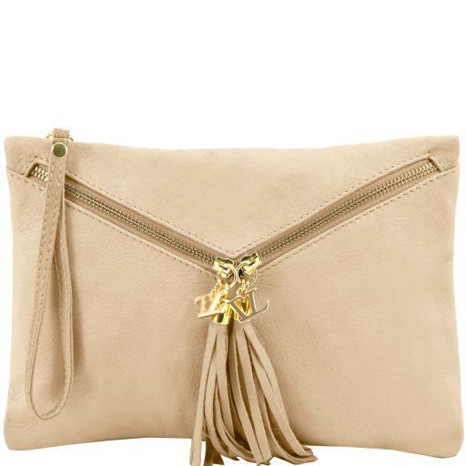 Audrey Leather Clutch Beige TL140988