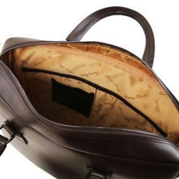 Urbino Cartable porte ordinateur en cuir Saffiano avec poche frontale Marron foncé TL141627