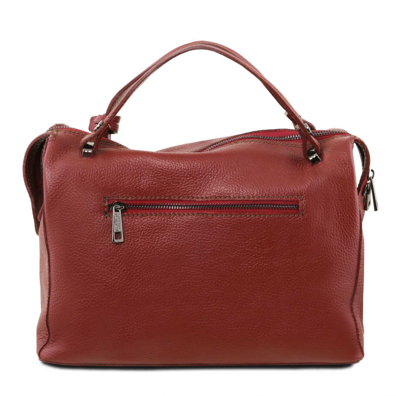 red leather duffle