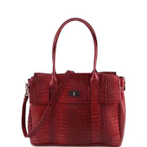 Eva Damentasche aus Leder mit Krokoprägung - Medium Rot TL140923