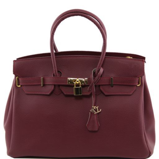 plum leather handbag