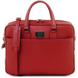 Urbino Cartella porta computer in pelle Saffiano con tasca frontale Rosso TL141627