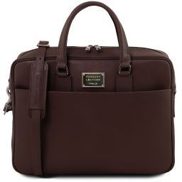 Urbino Maletín ordenador en piel para Saffiano con bolsillo delantero Marrón oscuro TL141627