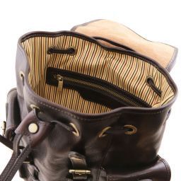 Nara Exklusiver Rucksack aus Leder mit Reissverschluss-Seitentaschen Dunkelbraun TL141661