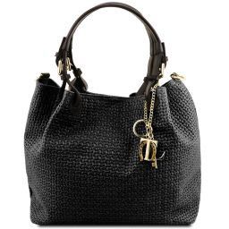 TL KeyLuck Woven Printed Leather Shopping bag Black TL141573
