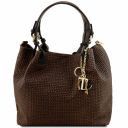 TL KeyLuck Sac Shopping en Cuir Imprimé Tressé Marron foncé TL141573