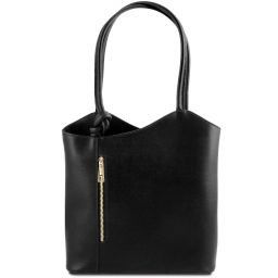 Patty Saffiano Leather Convertible Backpack Shoulderbag Black TL141455