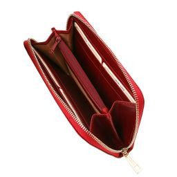 Esclusivo portafogli in pelle da donna con zip su 3 lati e soffietti Rosso TL141206