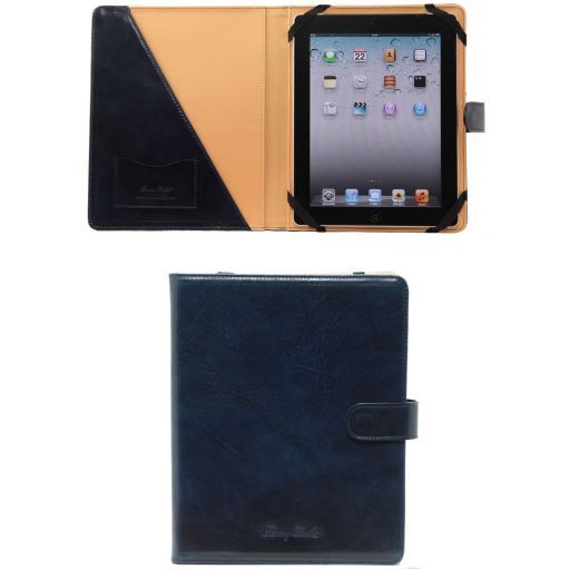 Porta iPad in pelle con bottone Blu TL141170