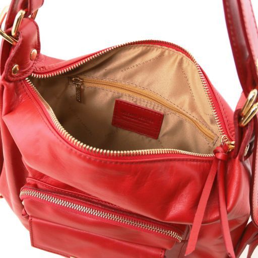 De Bag Señora Piel En Lipstick Convertible Bolso Mochila Tl Rojo SEtdqwt