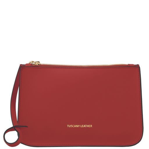 red leather clutch