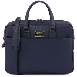 Urbino Cartella porta computer in pelle Saffiano con tasca frontale Blu scuro TL141627