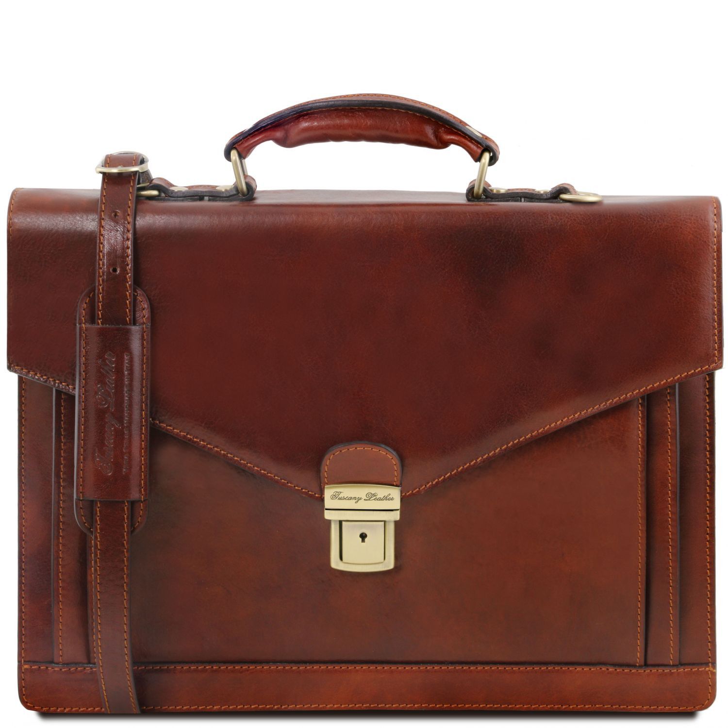 Volterra Leather Briefcase 2 Compartments Brown TL141544