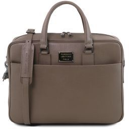 Urbino Maletín ordenador en piel para Saffiano con bolsillo delantero Marrón topo oscuro TL141627