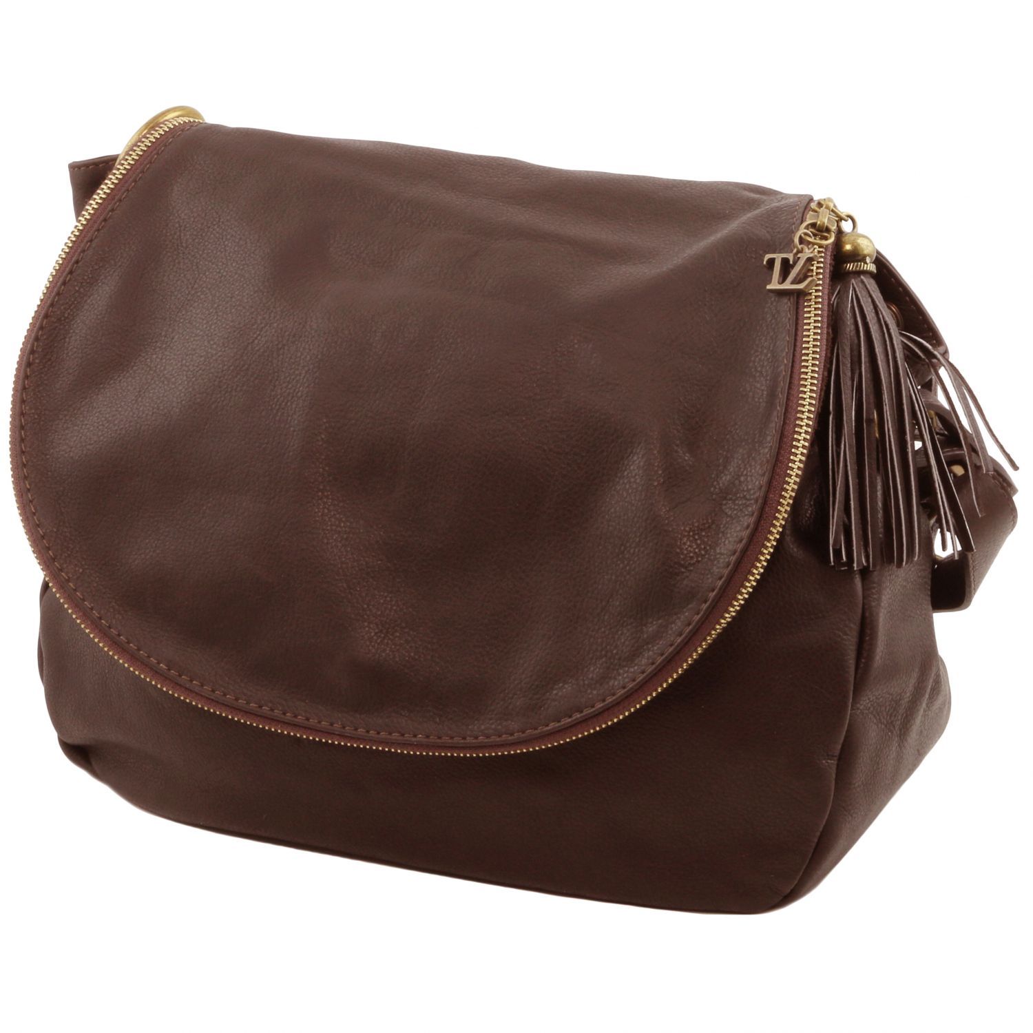 TL Bag Soft Leather Shoulder bag With Tassel Detail Dark Brown TL141110