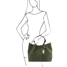 TL KeyLuck Borsa shopping TL SMART in pelle stampa intrecciata - Misura Grande Verde TL141568