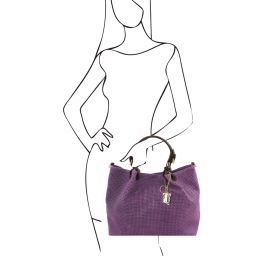 TL KeyLuck Sac shopping TL SMART en cuir imprimé tressé - Grand modèle Violet TL141568