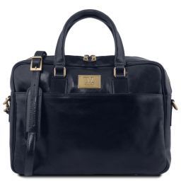 Urbino Cartable en cuir porte ordinateur avec poche frontale Bleu foncé TL141799
