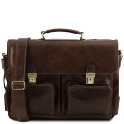 Ventimiglia Portafolios multiples compartimientos en piel TL SMART con bolsillos delanteros Marrón oscuro TL141449