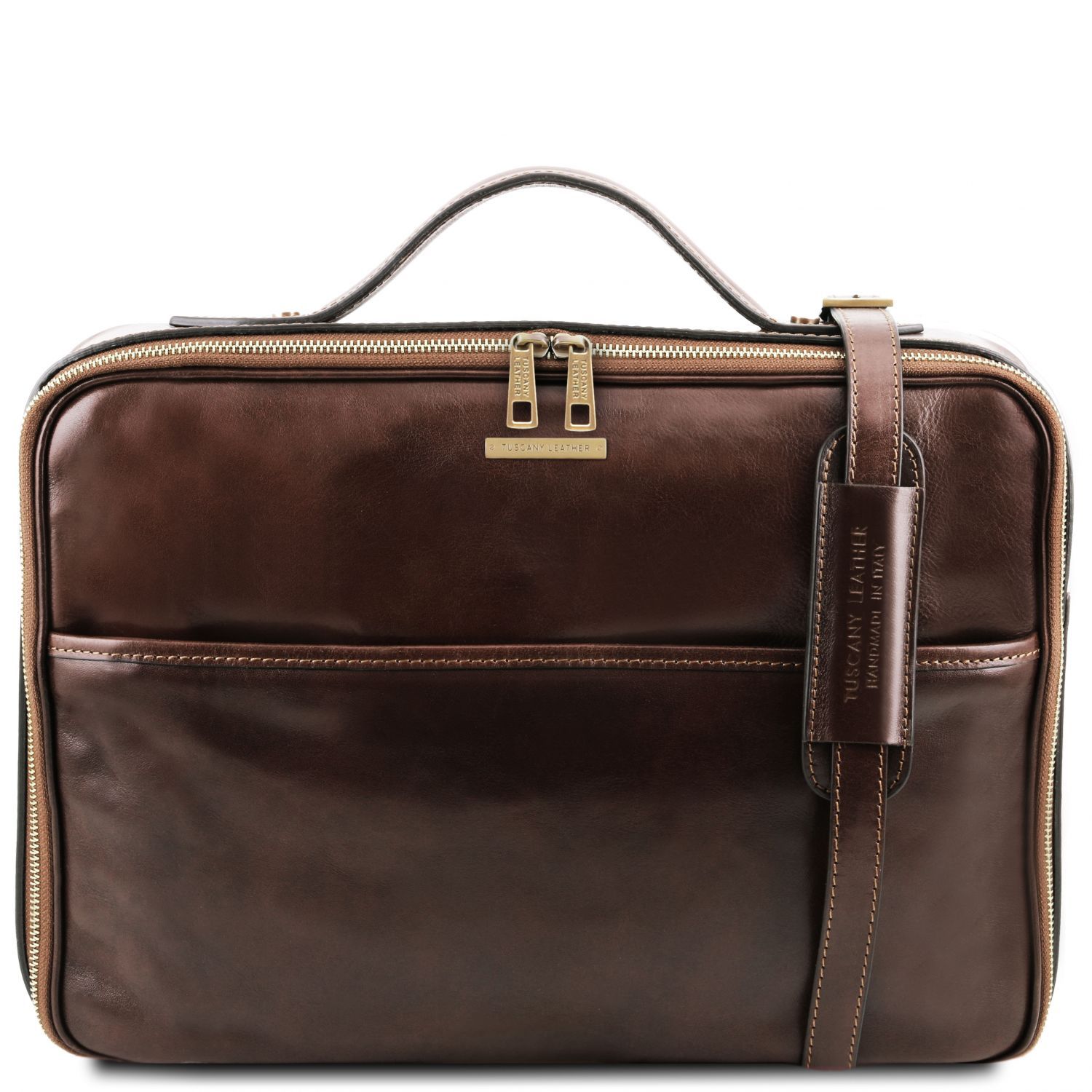 Vicenza Leather Laptop Briefcase With Zip Closure Dark Brown Tl141240
