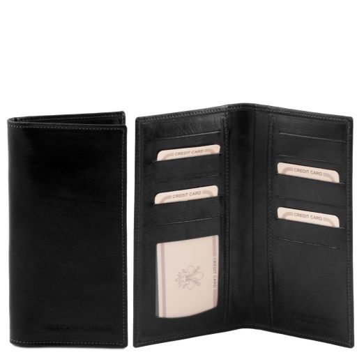 Exklusive Vertikal Herren Brieftasche aus Leder mit 2 Scheinfächern Schwarz TL140784