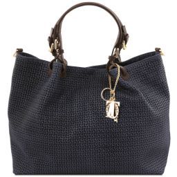 TL KeyLuck Borsa shopping TL SMART in pelle stampa intrecciata - Misura Grande Blu scuro TL141568