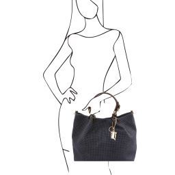 TL KeyLuck Woven printed leather TL SMART shopping bag - Large size Dark Blue TL141568
