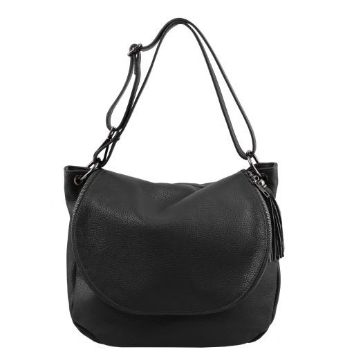 TL Bag Soft Leather Shoulder bag With Tassel Detail Black TL141802