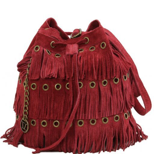 TL Vintage Suede Fringe Shoulder bag Red TL141290