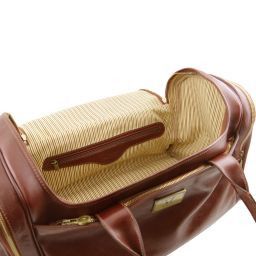 TL Voyager Reisetasche aus Leder mit 2 Reissverschluss - Seitentaschen Dunkelbraun TL141296