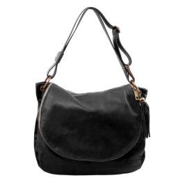 TL Bag Bolso en Piel Suave con Borla y Bandolera Negro TL141110
