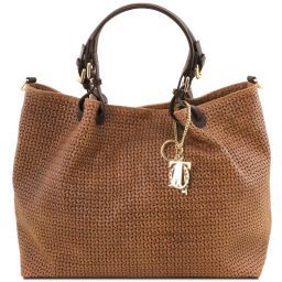 TL KeyLuck Woven printed leather TL SMART shopping bag - Large size Cinnamon TL141568