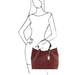 TL KeyLuck Woven printed leather TL SMART shopping bag - Large size Bordeaux TL141568