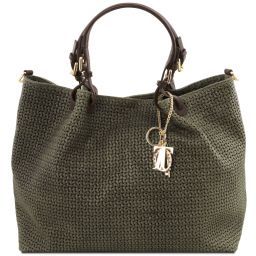 TL KeyLuck Borsa shopping TL SMART in pelle stampa intrecciata - Misura Grande Verde Foresta TL141568