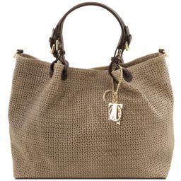 TL KeyLuck Bolso shopping TL SMART en piel imprimida tejida - Tamaño grande Marrón topo oscuro TL141568