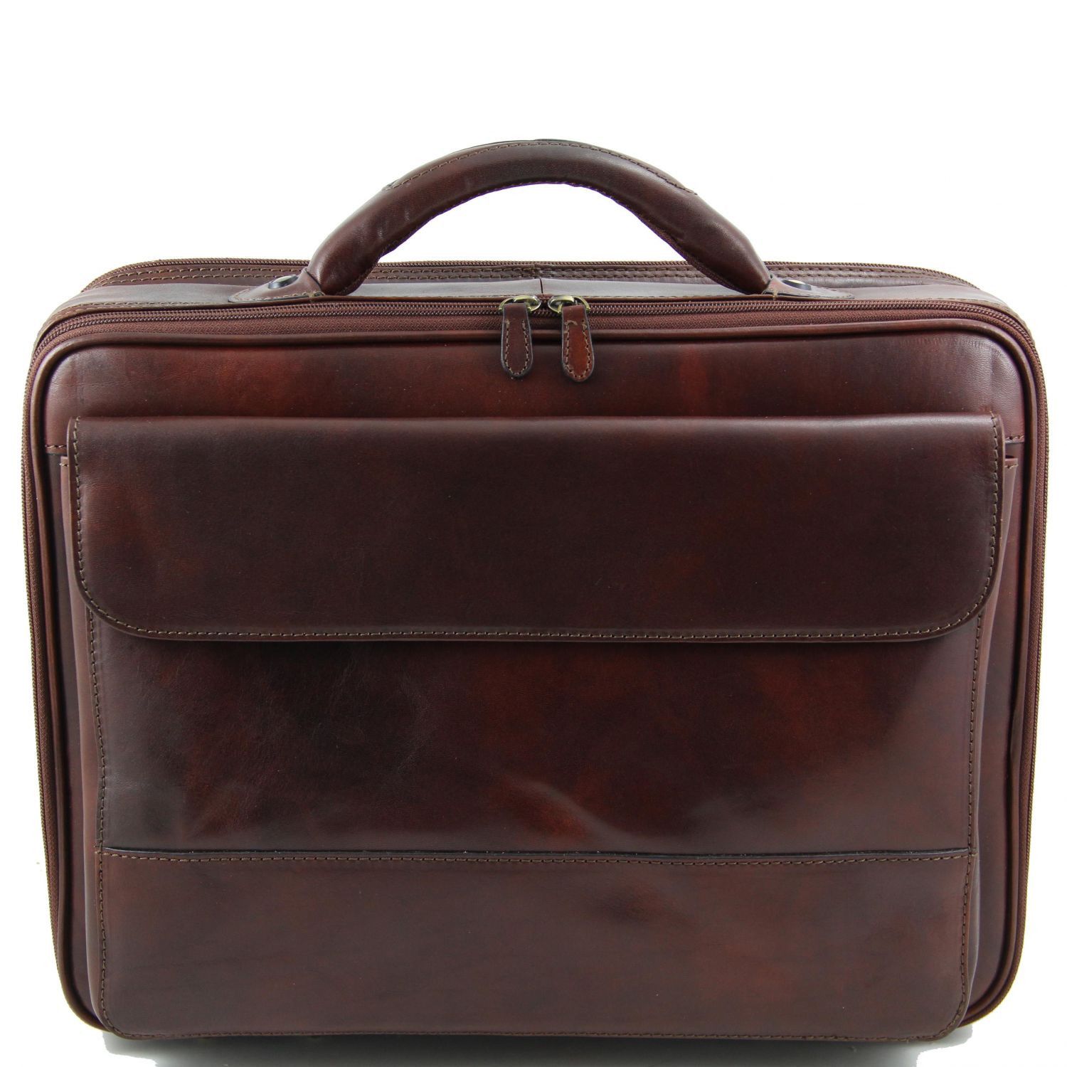 Vicenza Leather Laptop Briefcase With Zip Closure Old Brown Tl140235