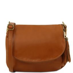 TL Bag Soft Leather Shoulder bag With Tassel Detail Cognac TL141223