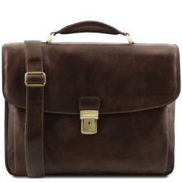 Alessandria Leather multi compartment TL SMART laptop briefcase Dark Brown TL141448