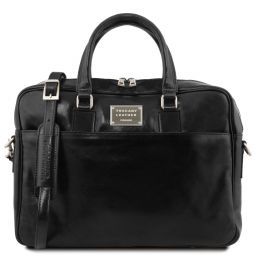 Urbino Leather Laptop Briefcase 2 Compartments With Front Pocket Black TL141894