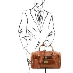 TL Voyager Reisetasche aus Leder mit 2 Reissverschluss Seitentaschen - Klein Honig TL141441