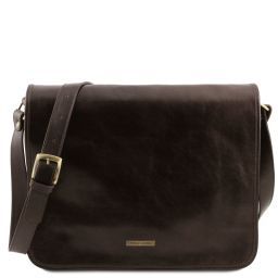 TL Messenger Bolso en piel con bandolera 2 compartimentos - Modelo grande Marrón oscuro TL141254