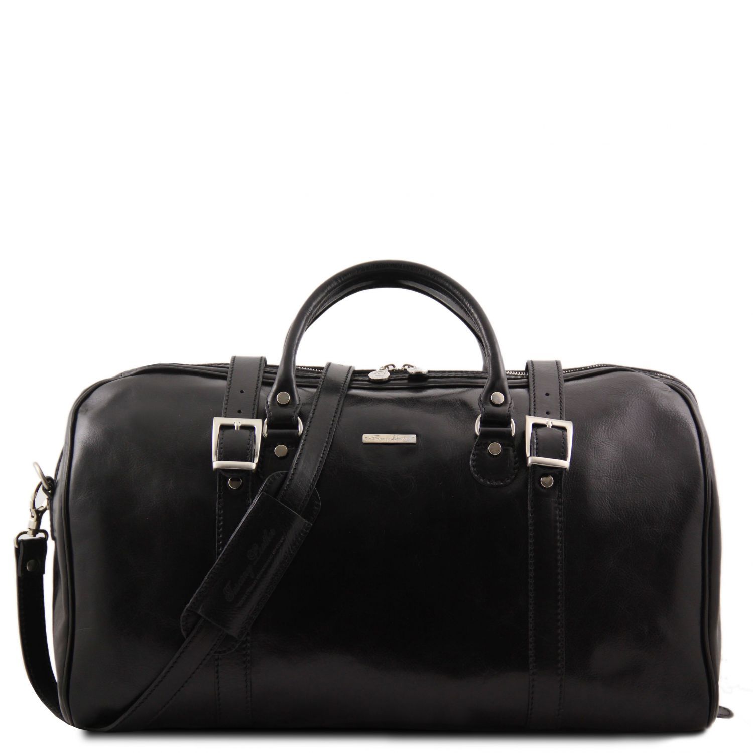 Berlin Travel Leather Duffle bag With Front Straps Large Size Black TL1013