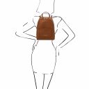 TL Bag Kleiner Damenrucksack aus Weichem Leder Cognac TL142052