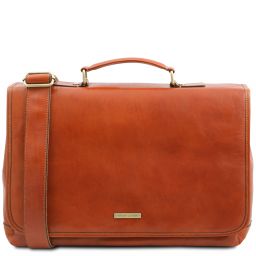 Mantova Leather multi compartment TL SMART briefcase with flap Honey TL142068