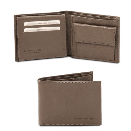 Exclusive Soft 3 Fold Leather Wallet for men With Coin Pocket Dark Taupe TL142074