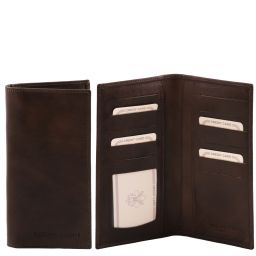 Эксклюзивный вертикальный кожаный бумажник двойного сложения Темно-коричневый TL140784