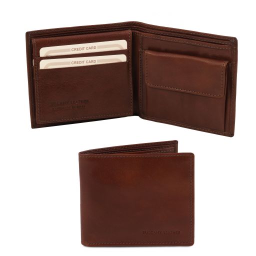 Эксклюзивный кожаный бумажник тройного сложения для мужчин Коричневый TL141377