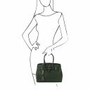 TL Bag Handtasche aus Leder mit Strauß-Prägung Tannengrün TL142120