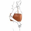 Pantelleria Leather Shopping bag and 3 Fold Leather Wallet With Coin Pocket Cognac TL142157